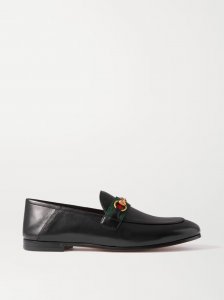 Brixton horsebit-detailed webbing-trimmed leather collapsible-heel loafers