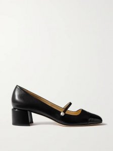 Elisa 45 embellished patent-trimmed leather Mary Jane pumps