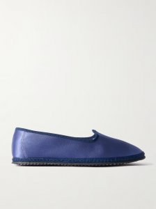 Mirtillo grosgrain-trimmed satin slippers