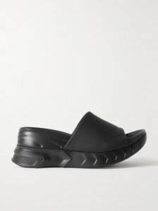 Marshmallow logo-debossed leather platform slides