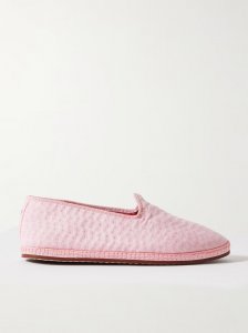 Laguna Furlane grosgrain-trimmed matelassé linen loafers