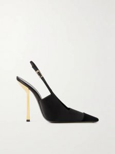 Ines velvet-trimmed satin slingback pumps