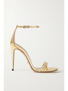 Crystal-embellished metallic leather sandals