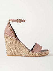 Rockstud 105 textured-leather espadrille wedge sandals