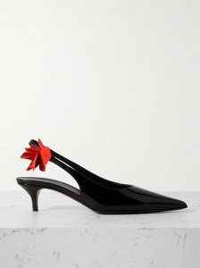 Appliquéd patent-leather slingback pumps