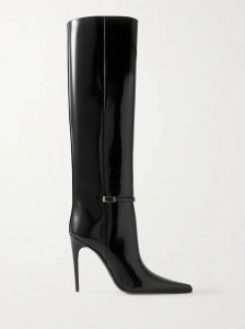 Vendome buckled glossed-leather knee boots