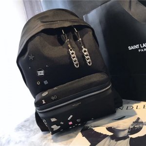 Yves Saint Laurent City Backpack With Pocket Patch Black Twill And Leather