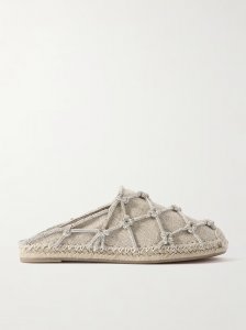 Crystal-embellished linen espadrille mules