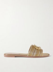 VLOGO metallic leather slides