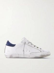 Superstar distressed leather and suede sneakers