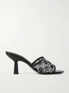 Demi leather-trimmed crystal-embellished mesh mules