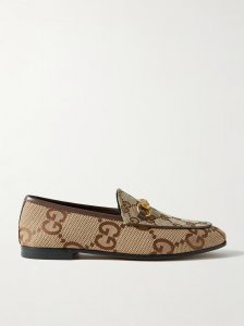 Jordaan horsebit-detailed leather-trimmed canvas-jacquard loafers