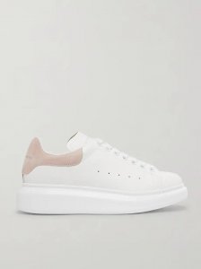 Suede-trimmed leather exaggerated-sole sneakers