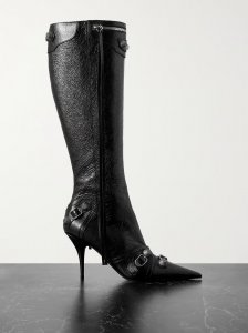 Cagole embellished textured-leather knee boots