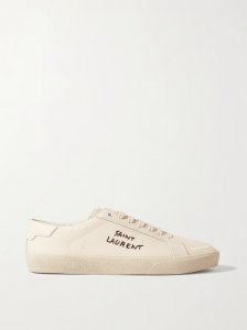 Court Classic distressed logo-embroidered canvas and leather sneakers