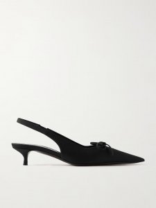 Knife bow-embellished twill slingback pumps