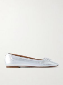 Delfina bow-detailed metallic leather ballet flats