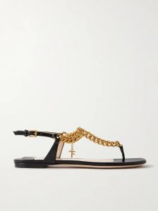 Zenith chain-embellished leather slingback sandals