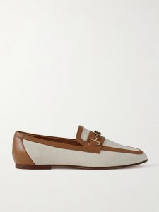 Leather-trimmed canvas loafers