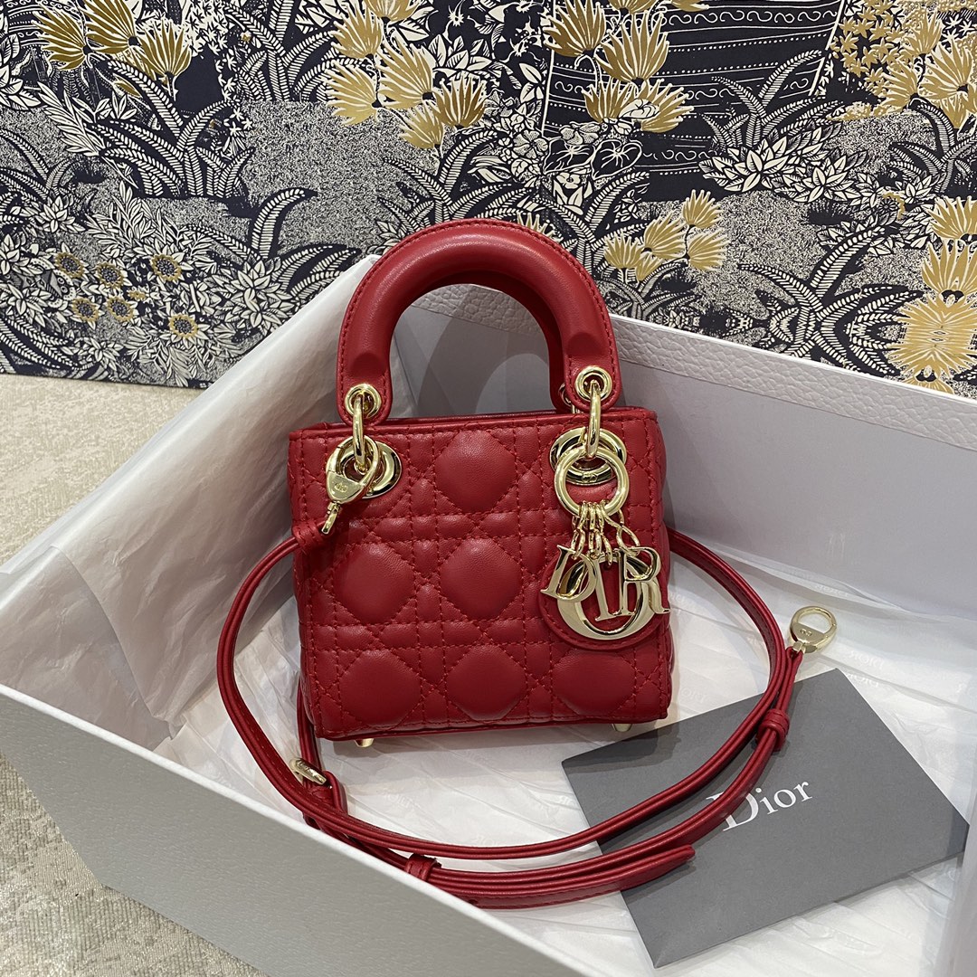 CHRISTIAN DIOR LAMBSKIN CANNAGE MINI LADY DIOR