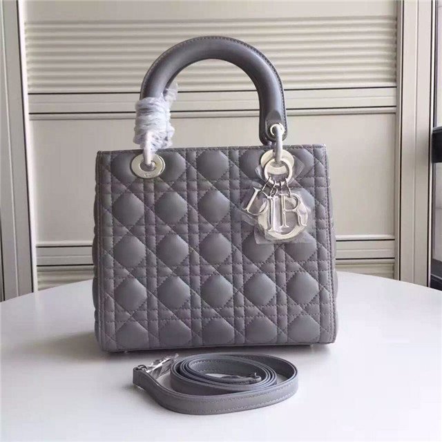 Christian Dior Lady Dior Medium Quilted Bag Dark Grey Lambskin