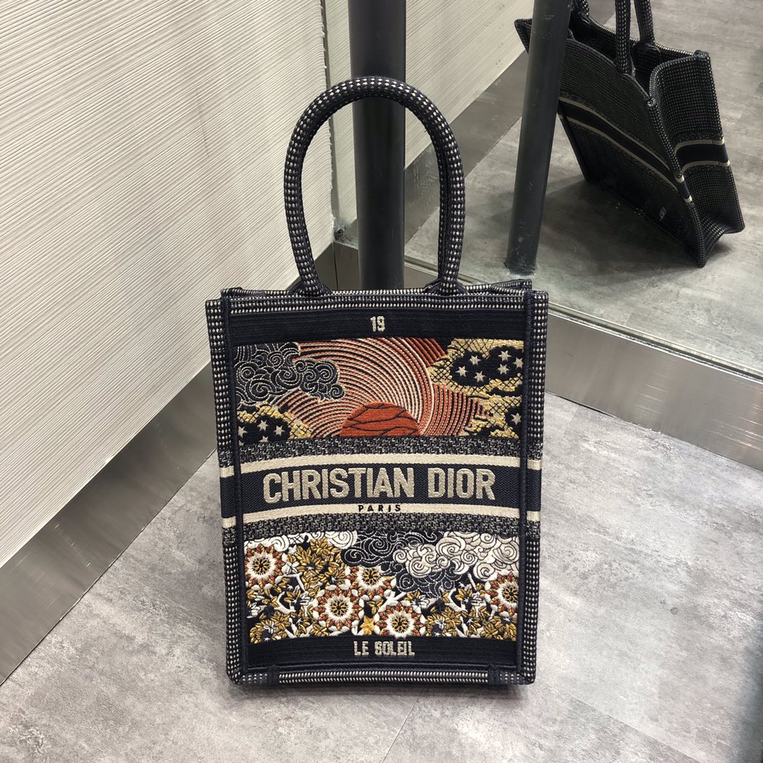 CHRISTIAN DIOR MULTICOLOR VERTICAL LE SOLEIL TAROT EMBROIDERED BOOK TOTE