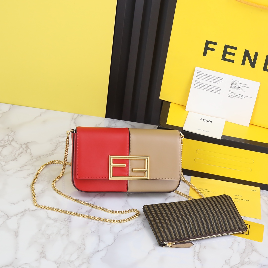 FENDI HANDBAG Red and dusty brown Patchwork