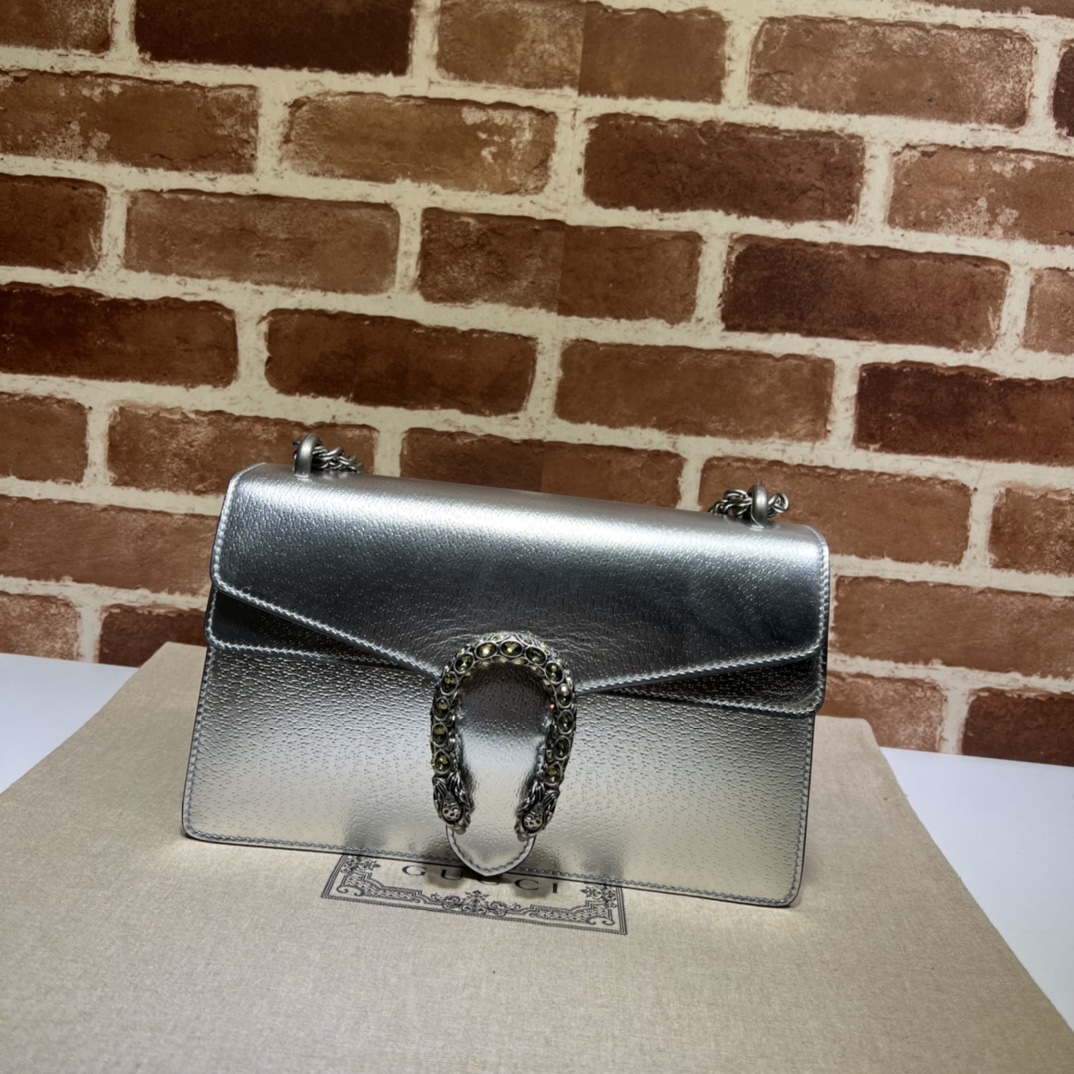 Gucci Dionysus GG Supreme Shoulder Bag Silver Leather