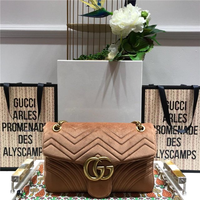 Gucci GG Marmont Matelasse Large shoulder bag Taupe Velvet