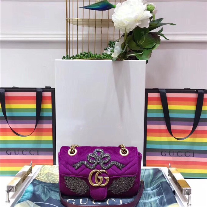 Gucci GG Marmont Embroidered Velvet Mini Bag Crystal Embroidered Flower (Varied Colors)