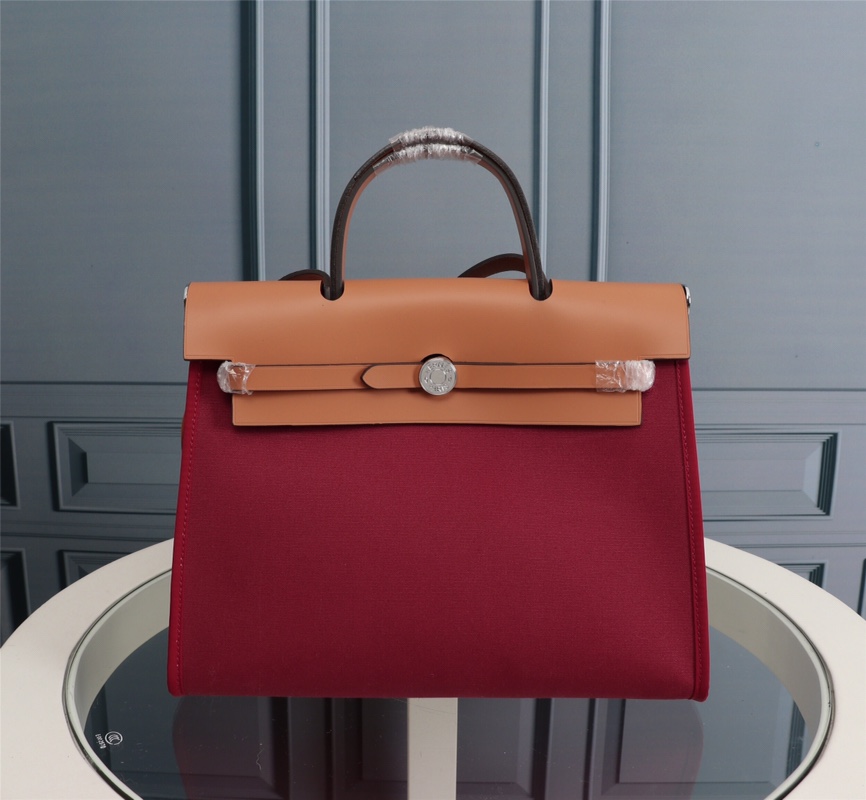 HERMES HANDBAG canvas dark red