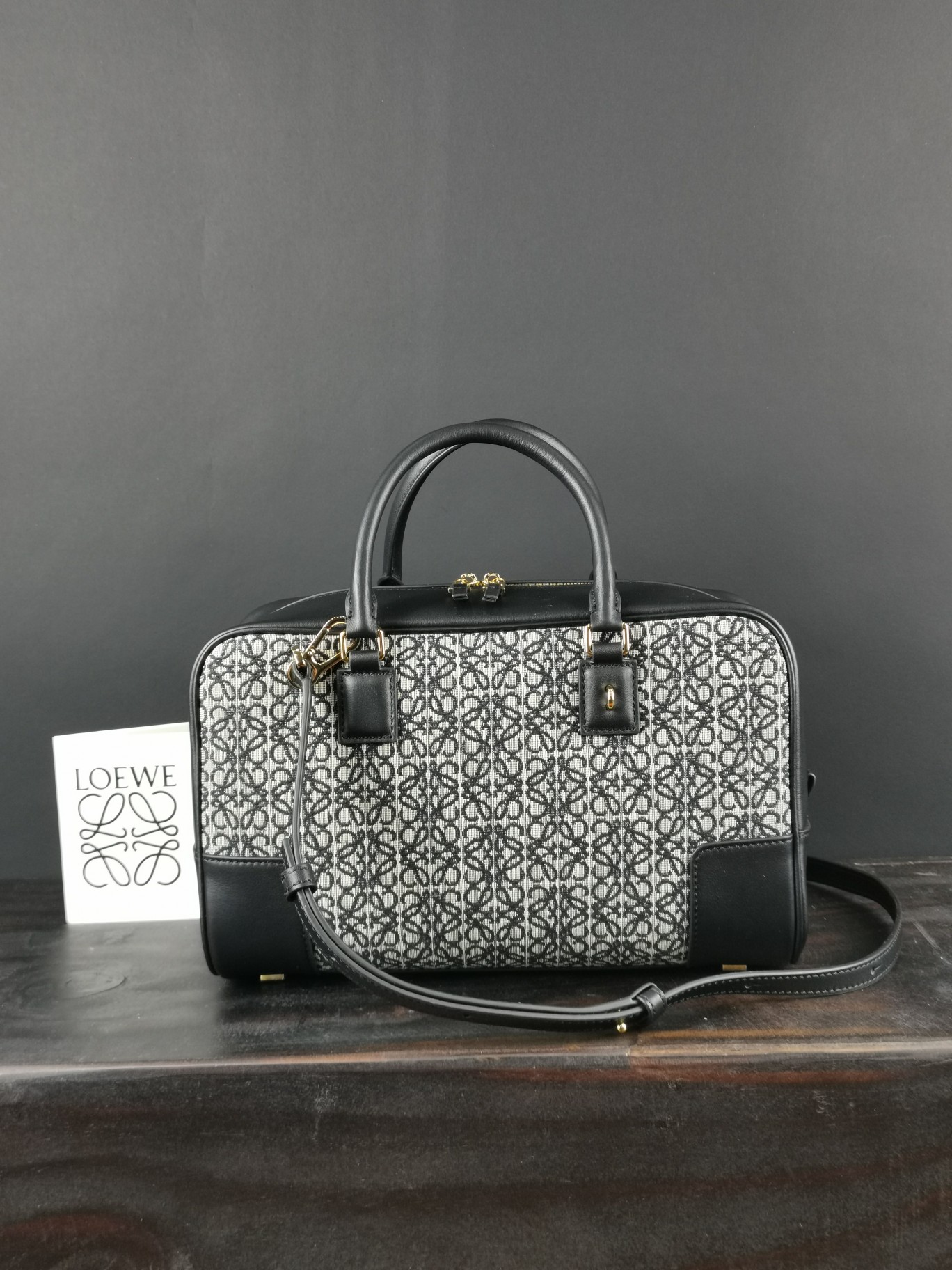 LOEWE HANDBAG black floral pattern on white base