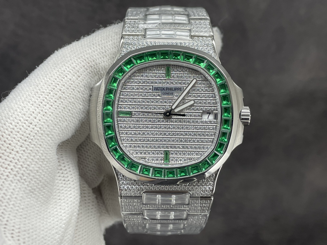 Patek Philippe Nautilus 5711 Parrot Shell Full Diamond Watch