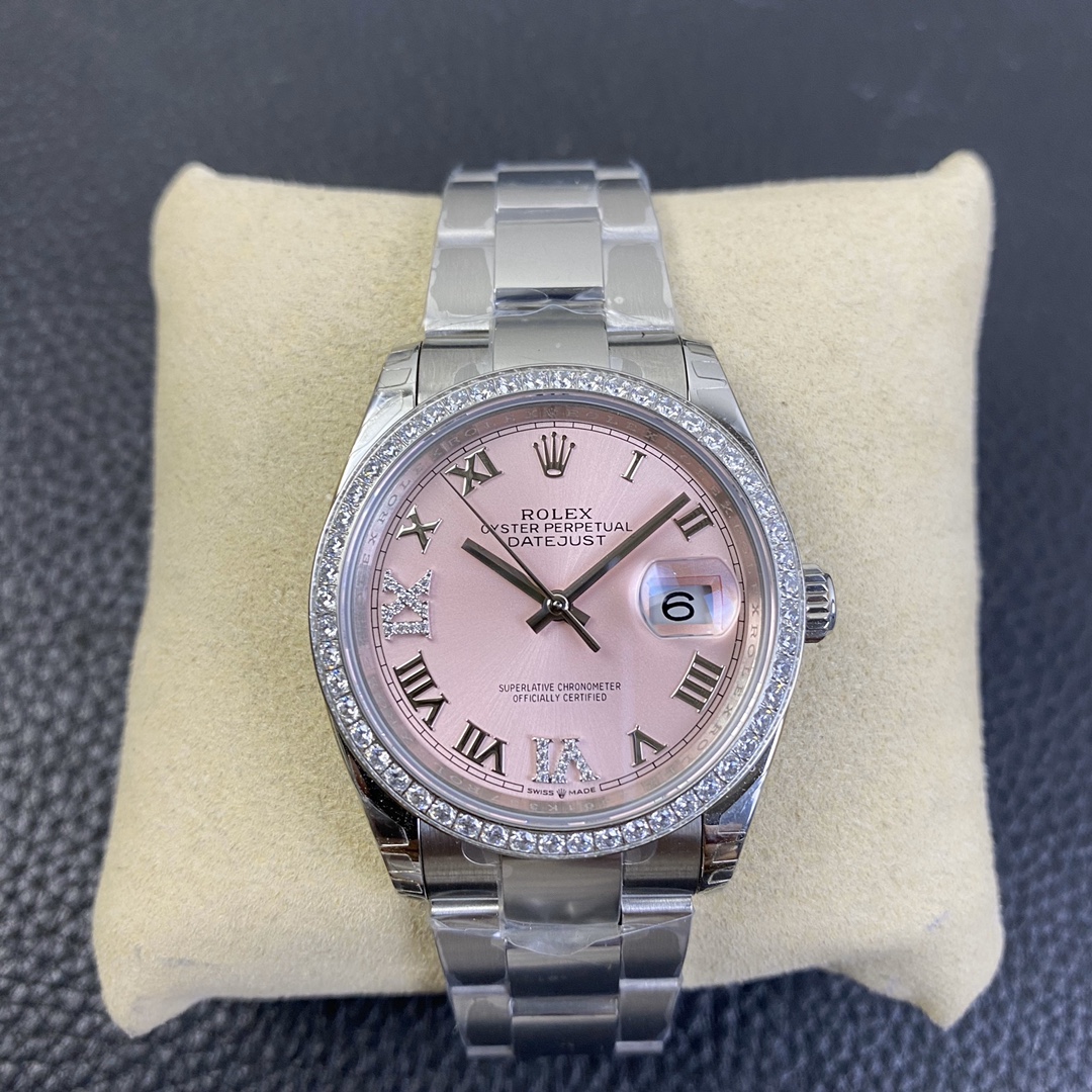 Rolex Datejust 36 Series, Top-of-the-Line Model with Gold Roman Numerals and Diamond Bezel