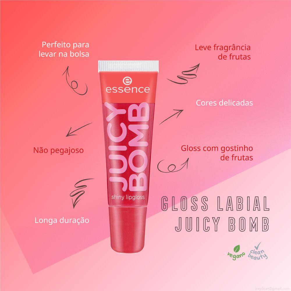 Gloss Labial Líquido Cintilante Essence Juicy Bomb 104 Poppin' Pomegranate 10 ml