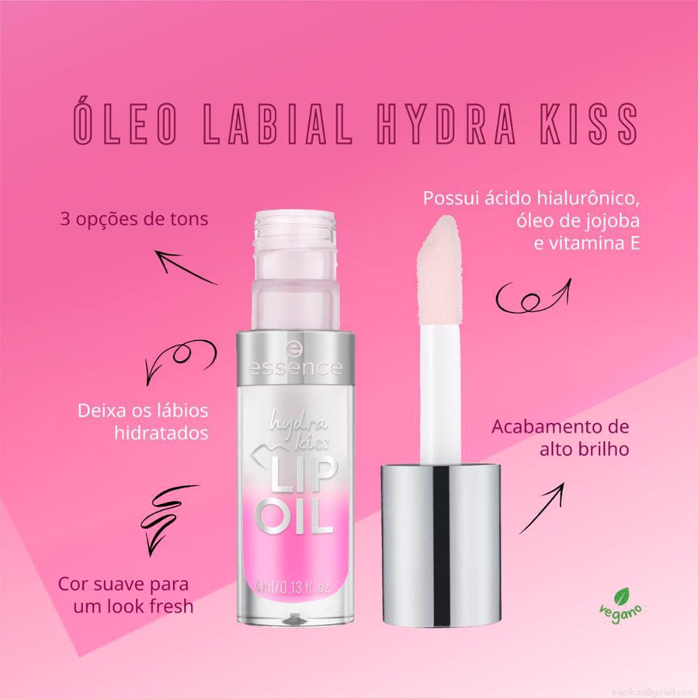 Óleo Labial Cintilante Essence Hydra Kiss 01 Kiss From a Rose 4 ml