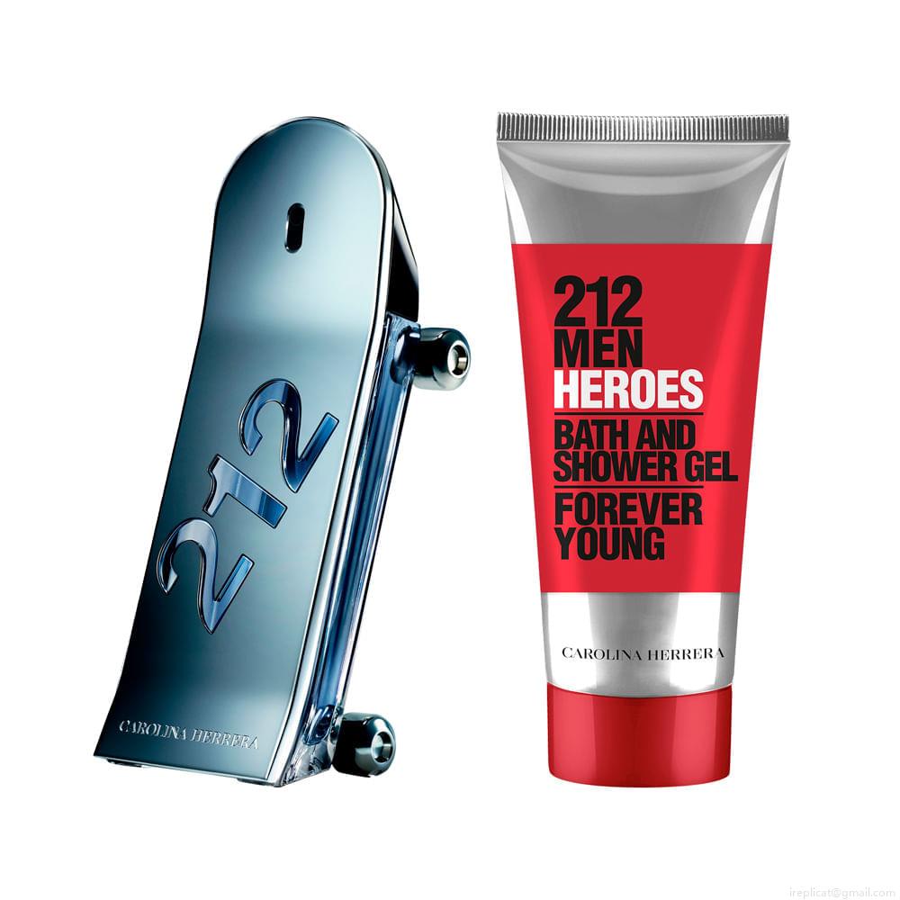 Kit Perfume Carolina Herrera 212 Men Heroes Eau de Toilette Masculino 90 ml + Gel de Banho 100 ml