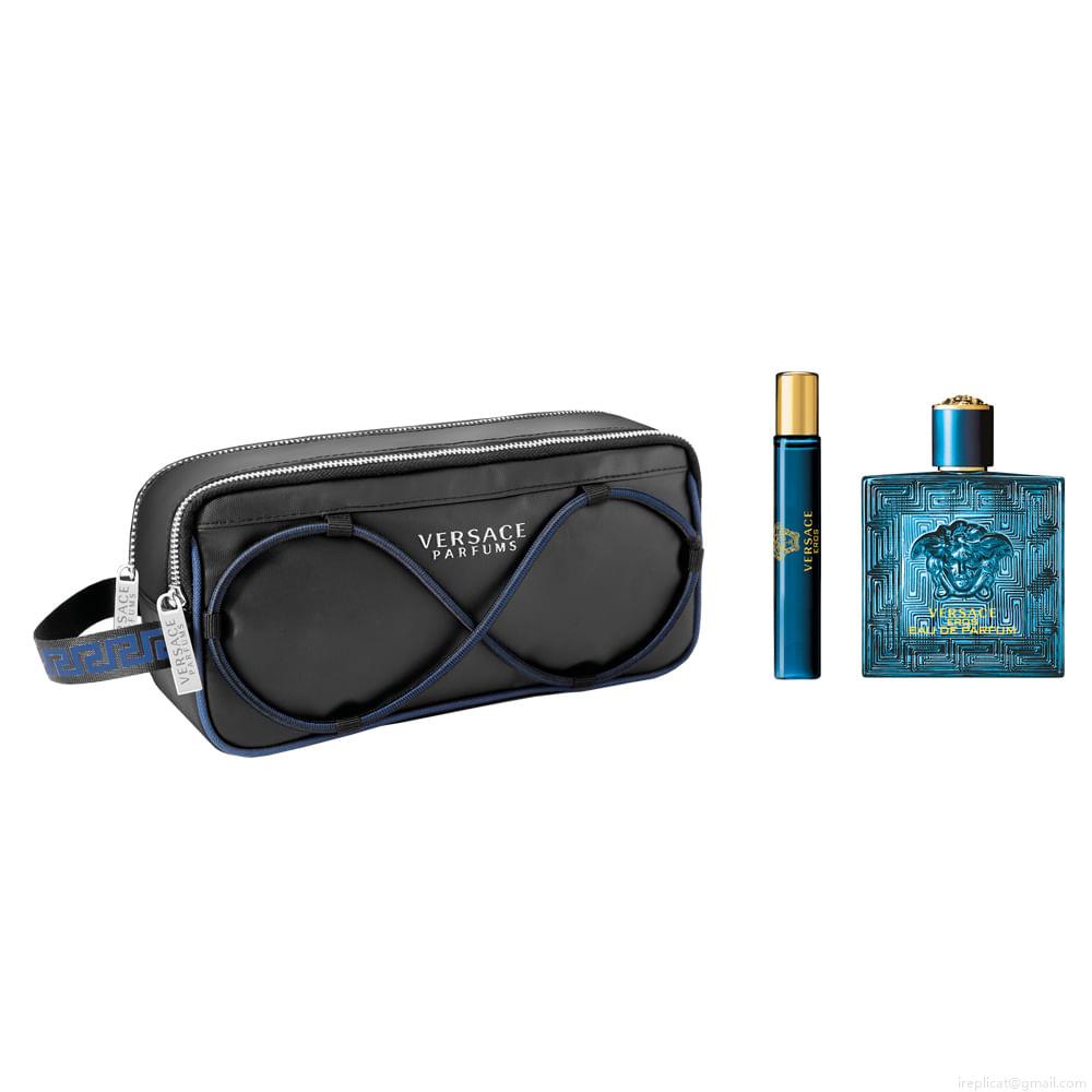 Kit Perfume Versace Eros Eau de Parfum Masculino 100 ml + Miniatura 10 ml + Nécessaire