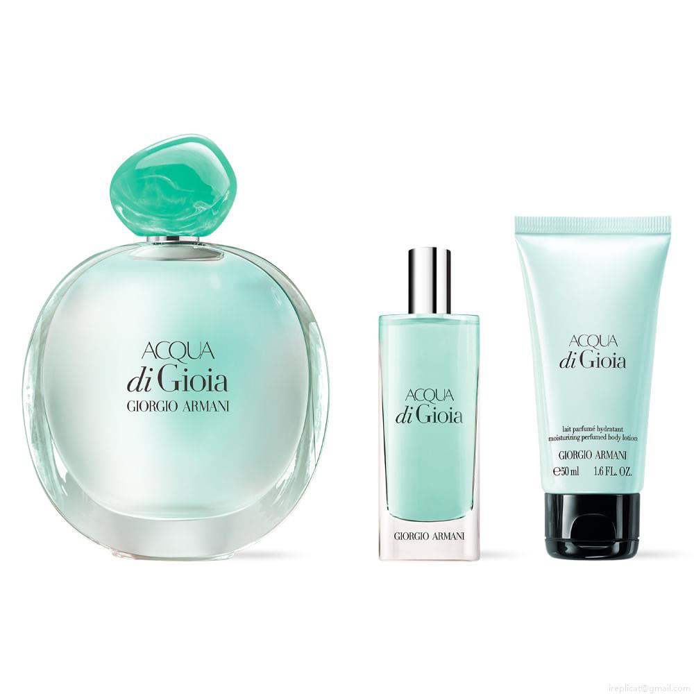 Kit Perfume Giorgio Armani Acqua Di Gioia Eau de ParfumFeminino 100 ml + Miniatura 15 ml+ Loção 50 ml