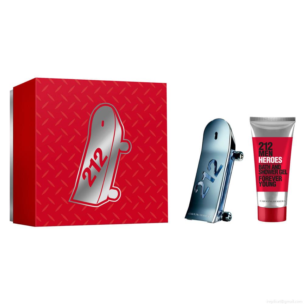 Kit Perfume Carolina Herrera 212 Heroes Men Masculino Eau de Toilette 90 ml + Gel de Banho 100 ml