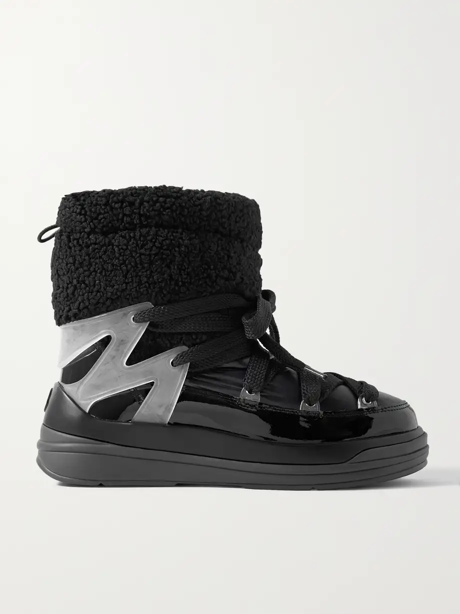 Insolux M rubber-trimmed fleece, shell and patent-leather snow boots