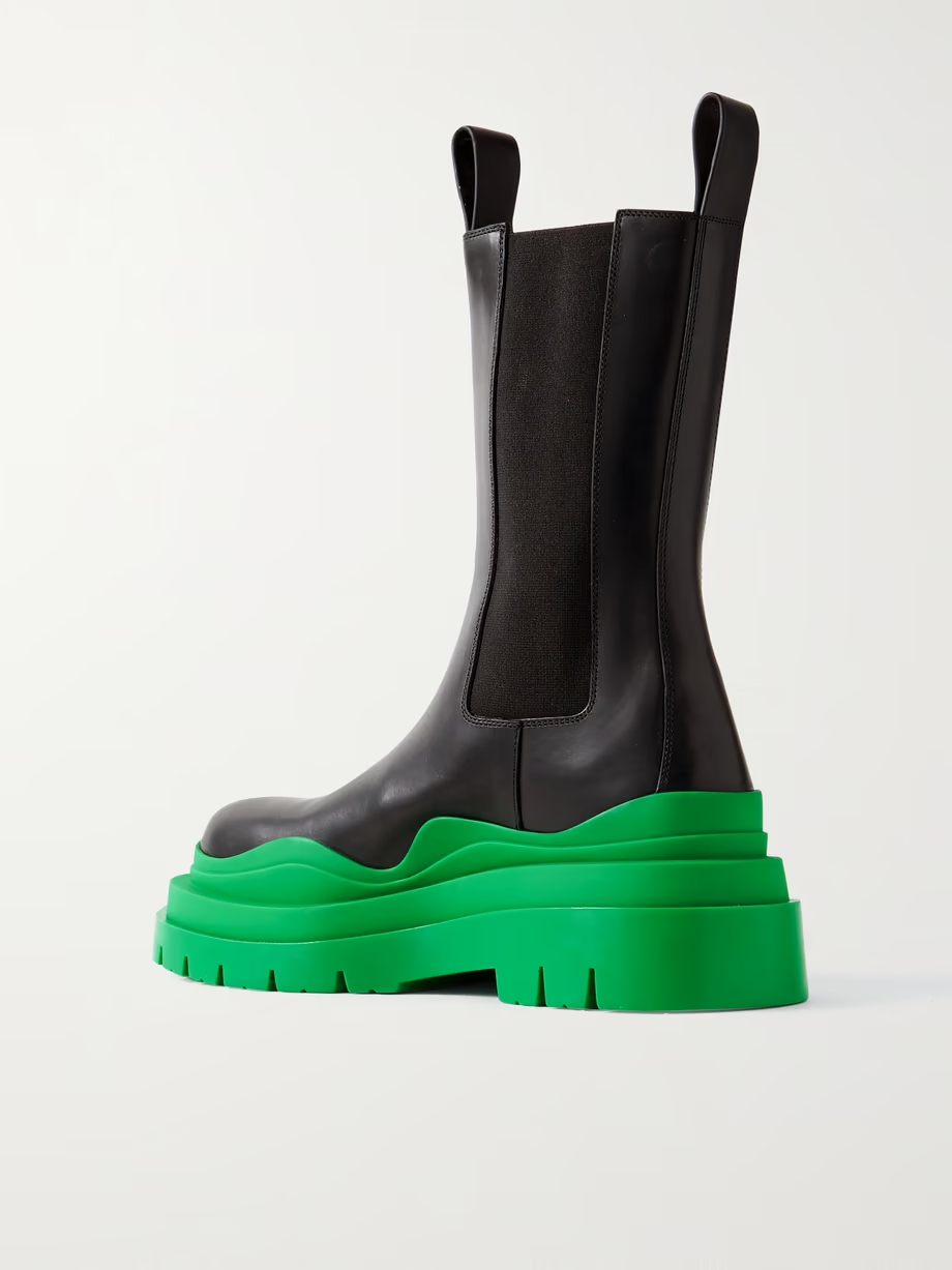 Tire rubber-trimmed leather Chelsea boots