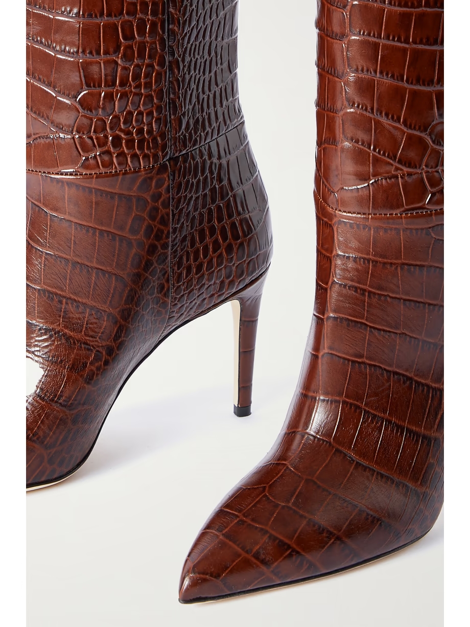 Stiletto croc-effect leather knee boots