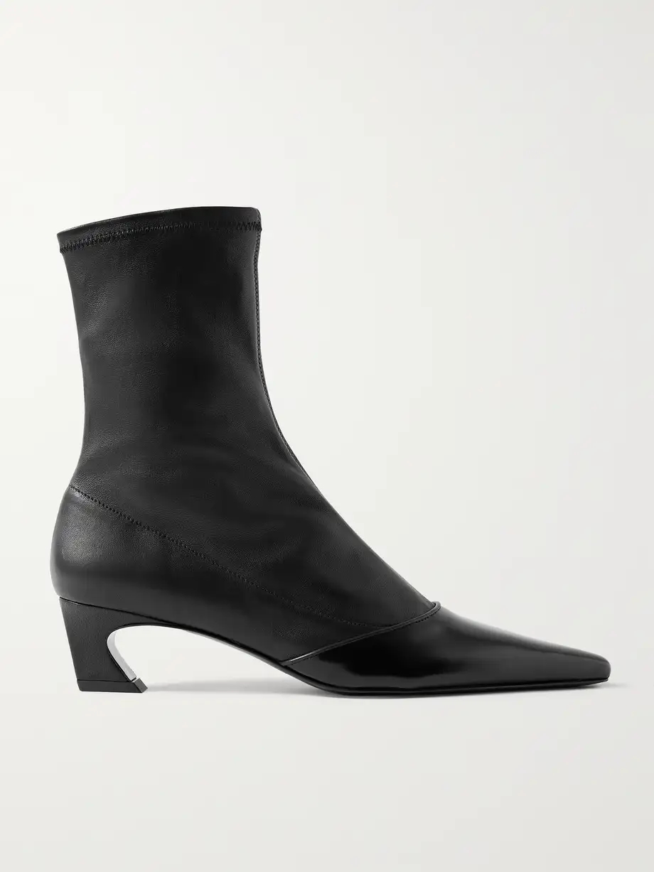 Patent-trimmed leather ankle boots