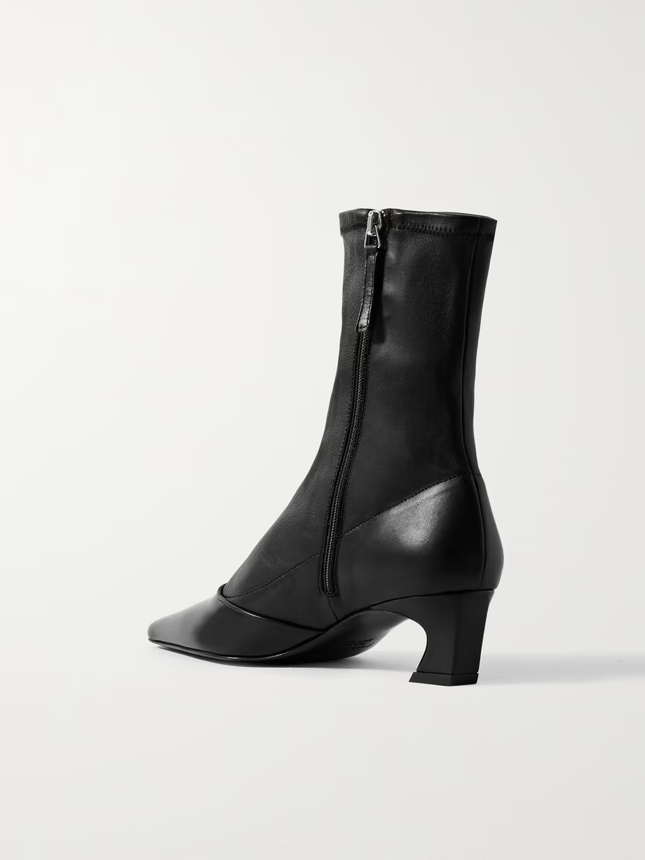 Patent-trimmed leather ankle boots