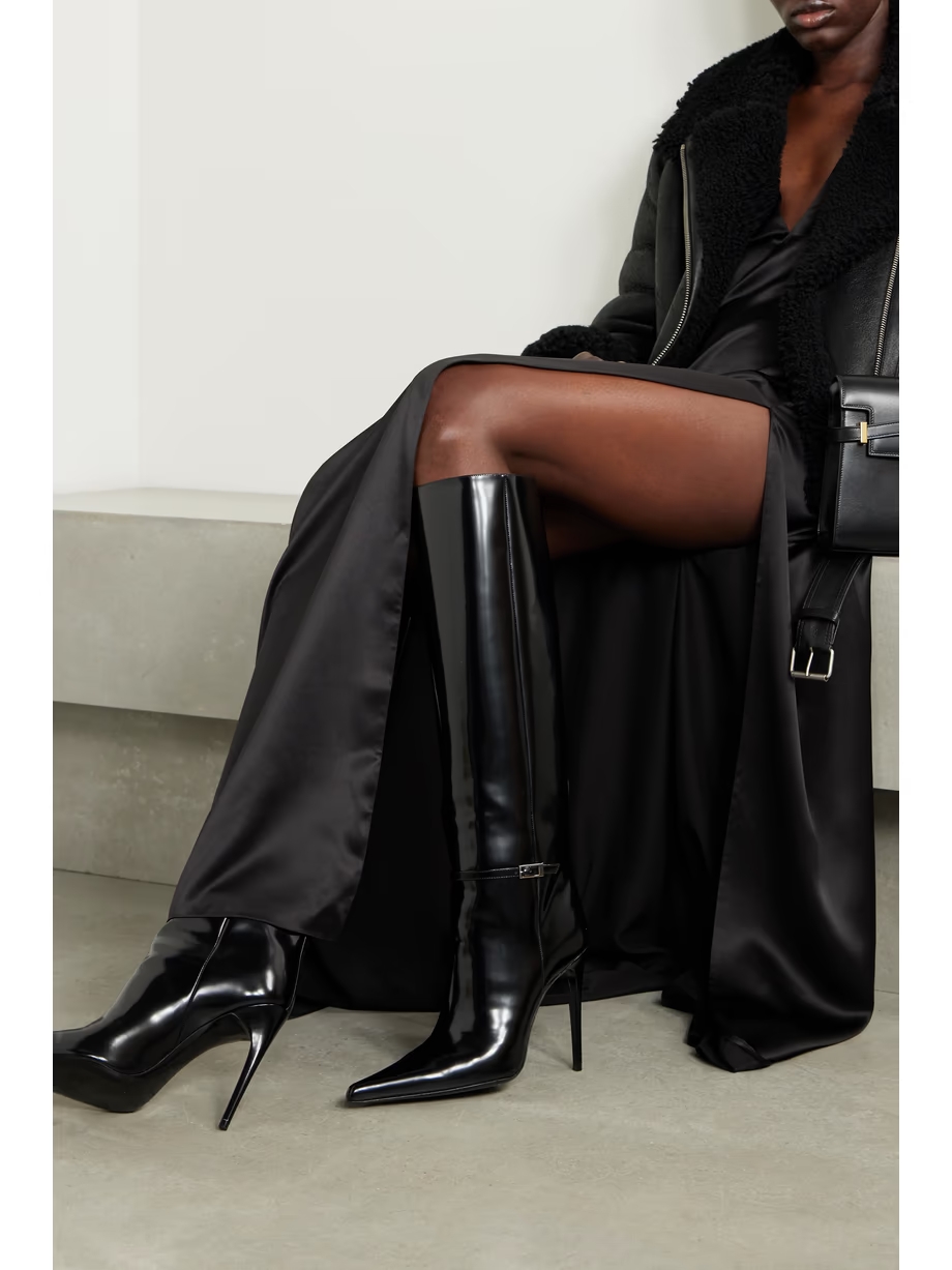 Vendome buckled glossed-leather knee boots