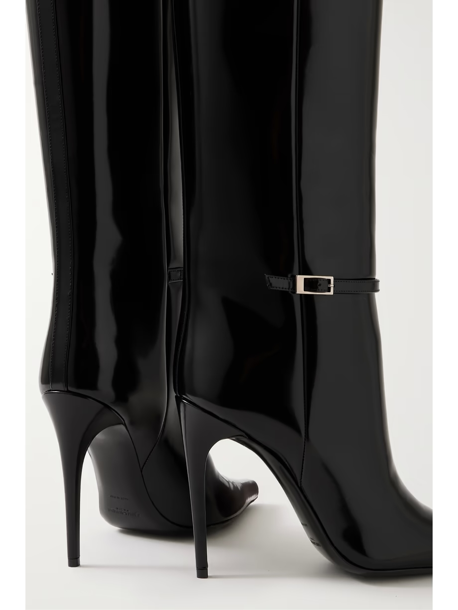 Vendome buckled glossed-leather knee boots