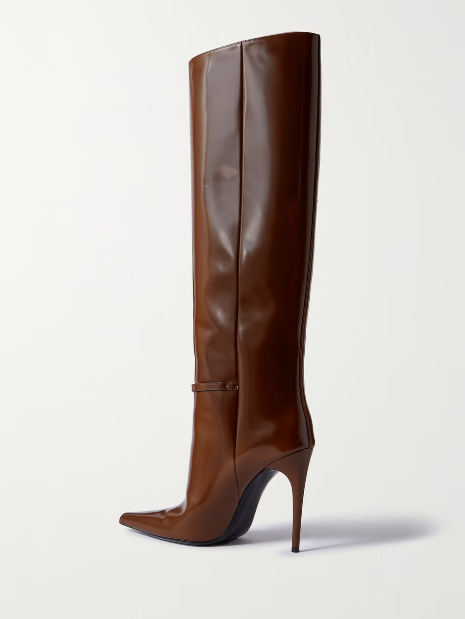 Vendôme buckled glossed-leather knee boots