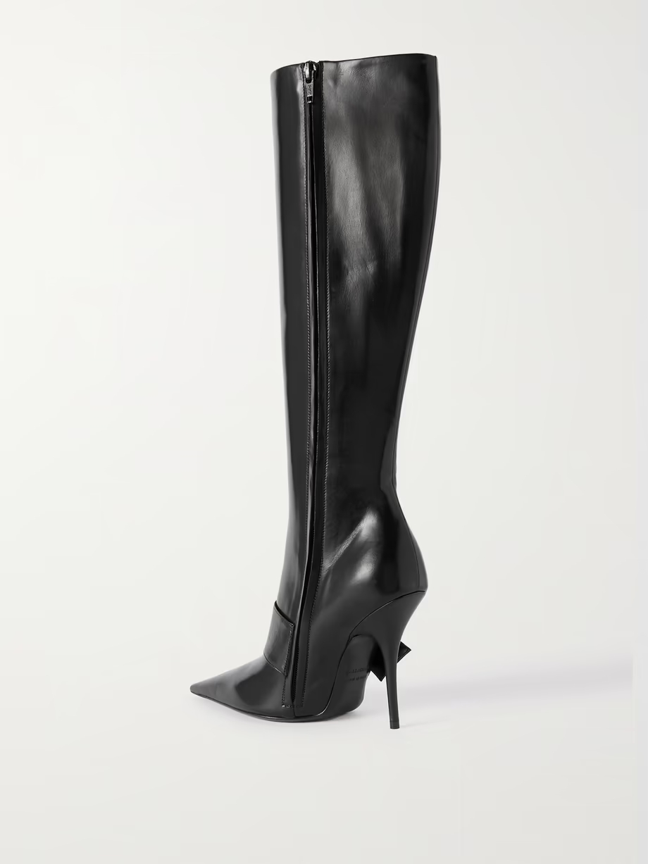 Knife buckled leather knee boots