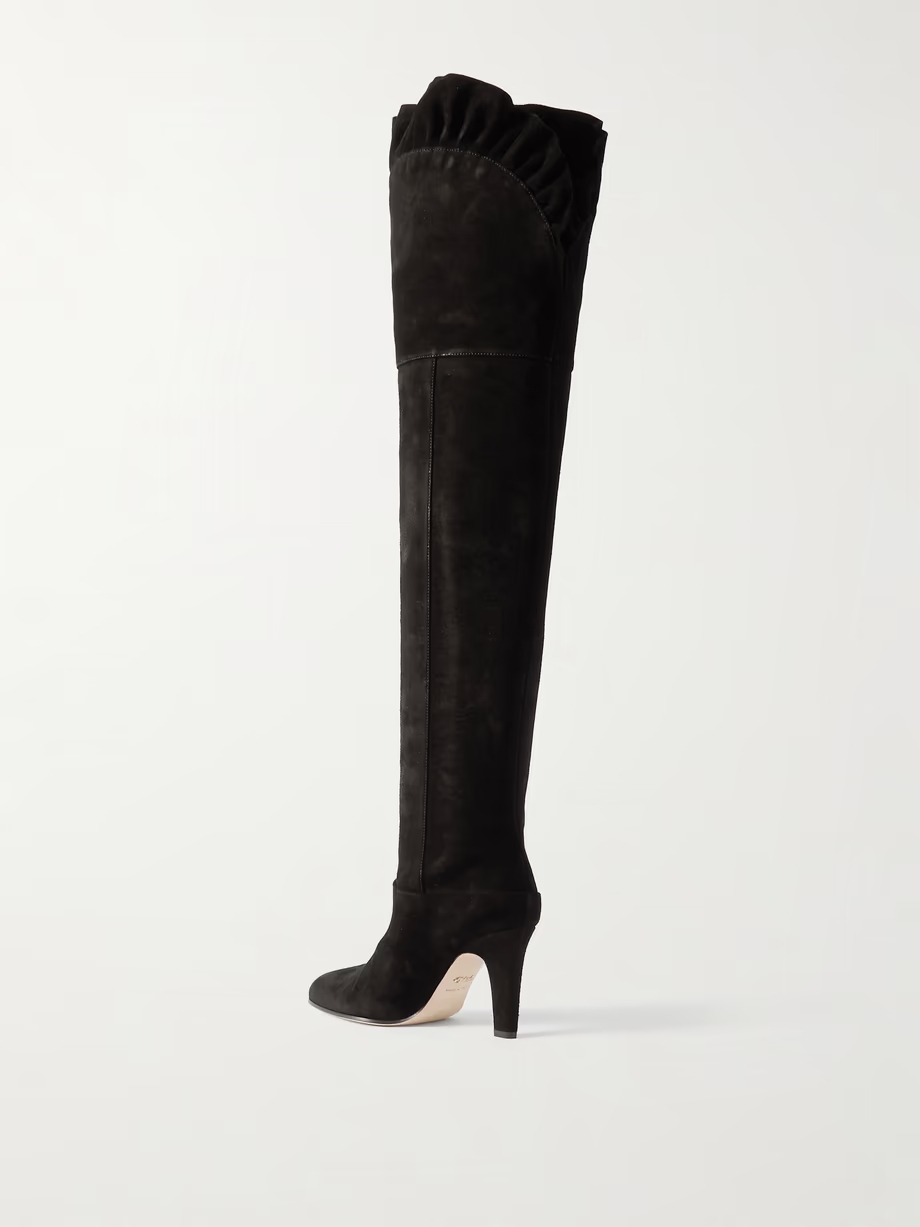 Eve ruffled suede knee boots